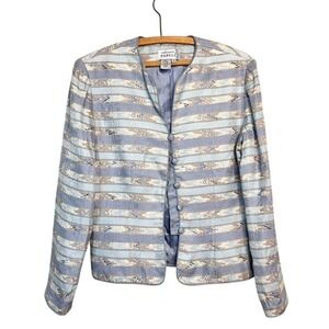 Vtg Adrianna Papell Formal Jacket 100%Silk Beaded Sz 6 Blue Lined Button Wedding